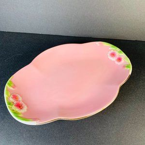 I Godinger & Co. Pink Plate Flowers Leaves Gold Rim